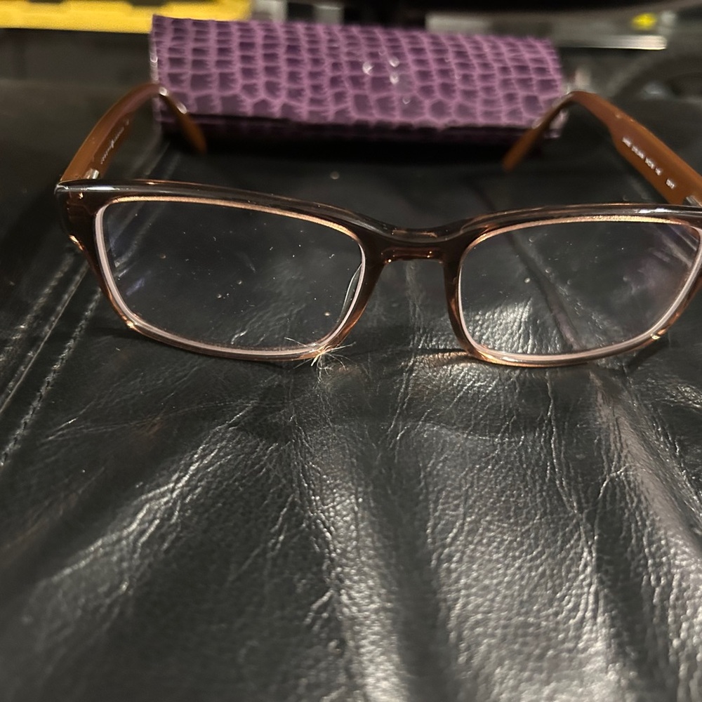 Brown Rectangular Eyeglasses Frame And Hard Case … - image 1